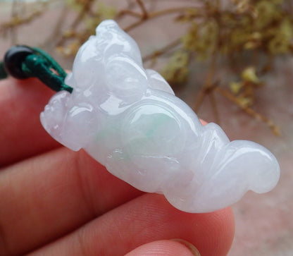 Certified Icy Green Pale Lavender Burma 100% Natural A Jade jadeite Pendant Mouse Rat Bead  Necklace 发财鼠 630795 TN