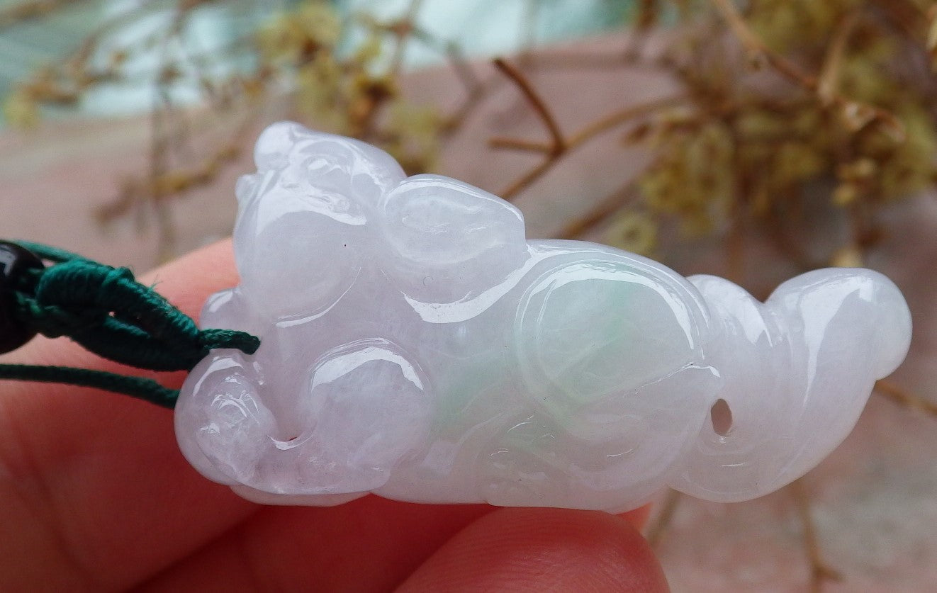 Certified Icy Green Pale Lavender Burma 100% Natural A Jade jadeite Pendant Mouse Rat Bead  Necklace 发财鼠 630795 TN