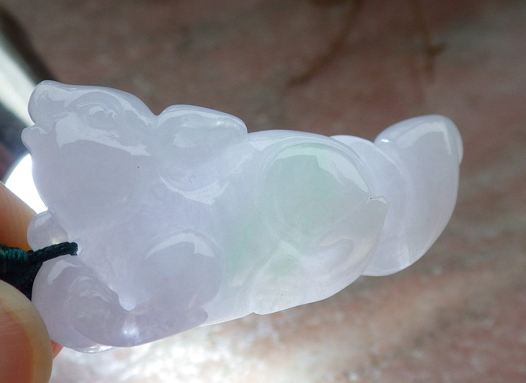 Certified Icy Green Pale Lavender Burma 100% Natural A Jade jadeite Pendant Mouse Rat Bead  Necklace 发财鼠 630795 TN