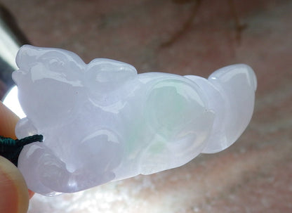 Certified Icy Green Pale Lavender Burma 100% Natural A Jade jadeite Pendant Mouse Rat Bead  Necklace 发财鼠 630795 TN