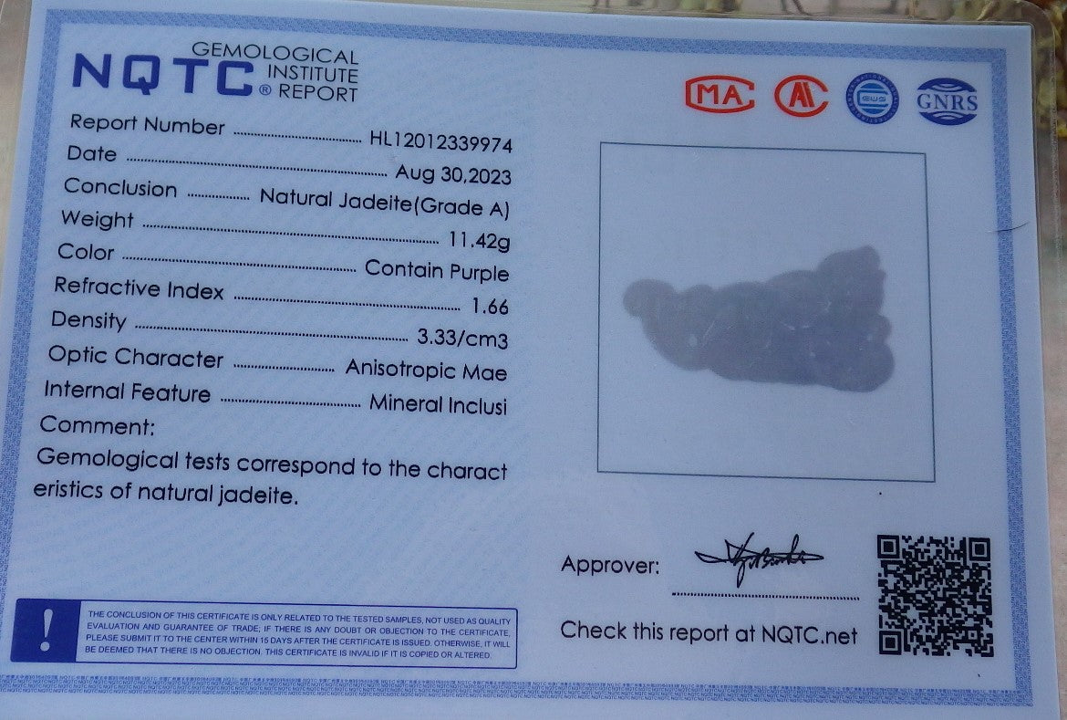 Certified Icy Green Pale Lavender Burma 100% Natural A Jade jadeite Pendant Mouse Rat Bead  Necklace 发财鼠 630795 TN