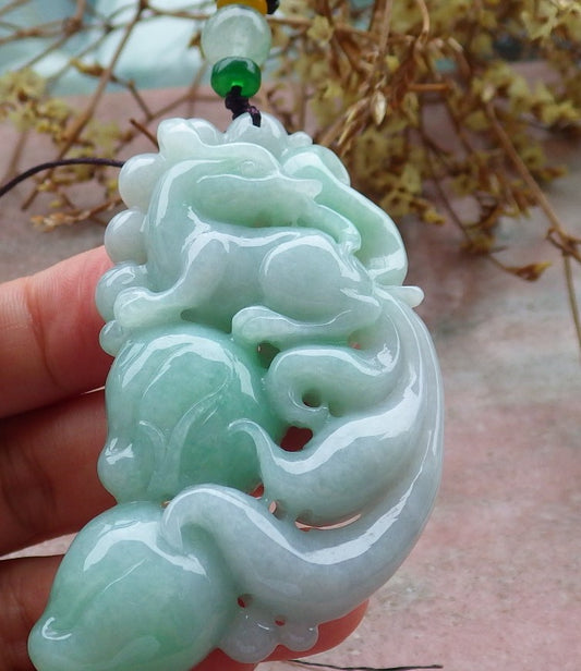 Certified Green Burma 100% Natural A Jade jadeite Pendant Fox Peach Money Coin Necklace 狐狸 630810 TN