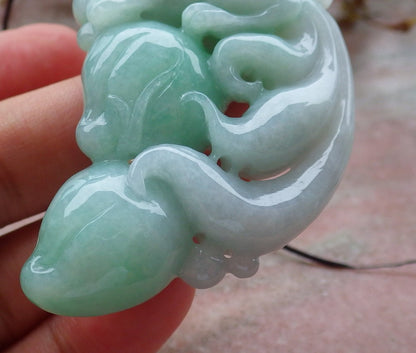 Certified Green Burma 100% Natural A Jade jadeite Pendant Fox Peach Money Coin Necklace 狐狸 630810 TN