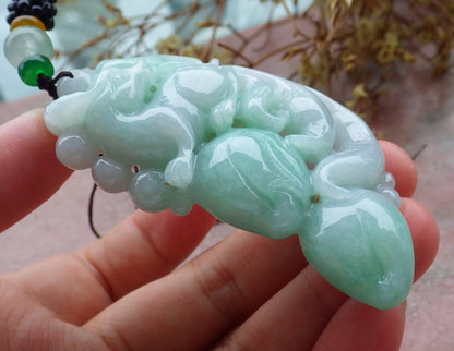 Certified Green Burma 100% Natural A Jade jadeite Pendant Fox Peach Money Coin Necklace 狐狸 630810 TN