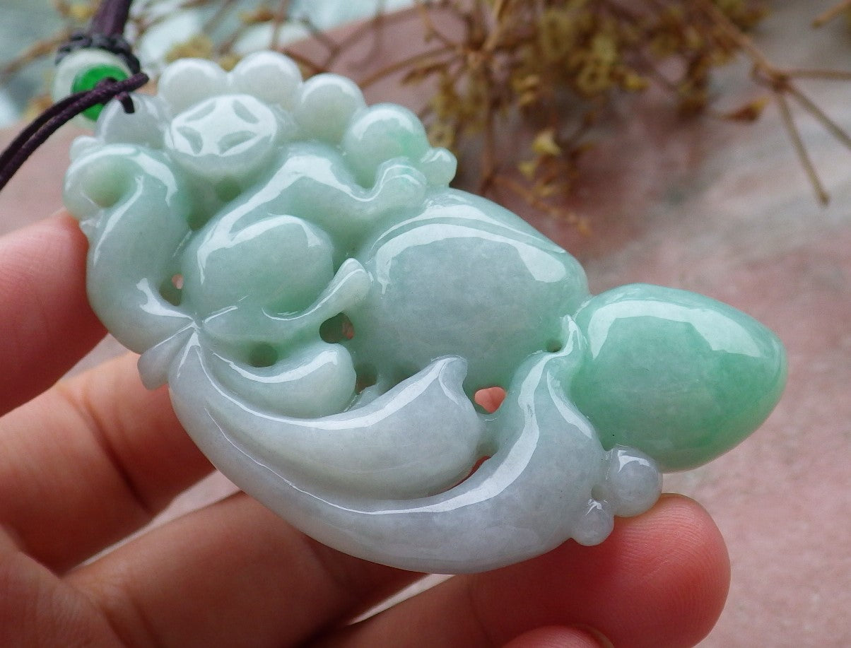 Certified Green Burma 100% Natural A Jade jadeite Pendant Fox Peach Money Coin Necklace 狐狸 630810 TN