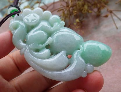 Certified Green Burma 100% Natural A Jade jadeite Pendant Fox Peach Money Coin Necklace 狐狸 630810 TN