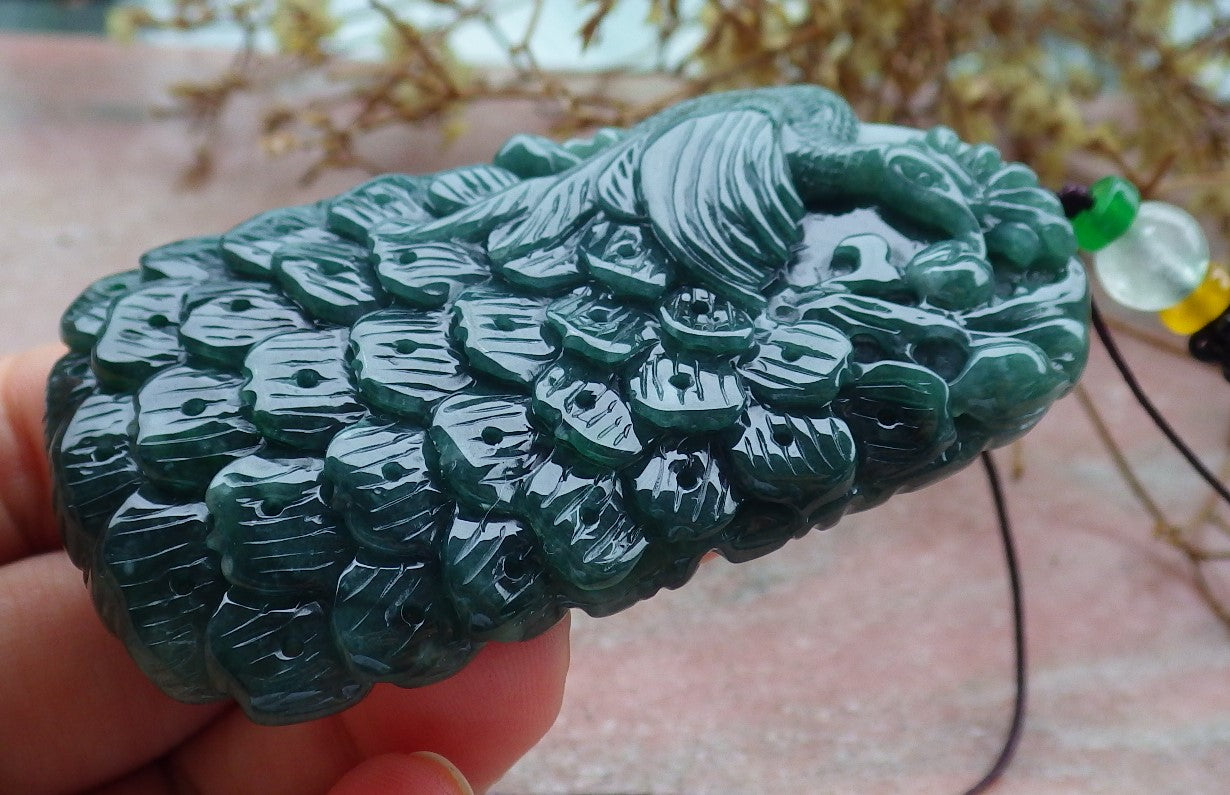 Certified Icy Green Burma 100% Natural A Jade jadeite Pendant Peacock Phoenix Necklace 孔雀 凤凰 630853 TN