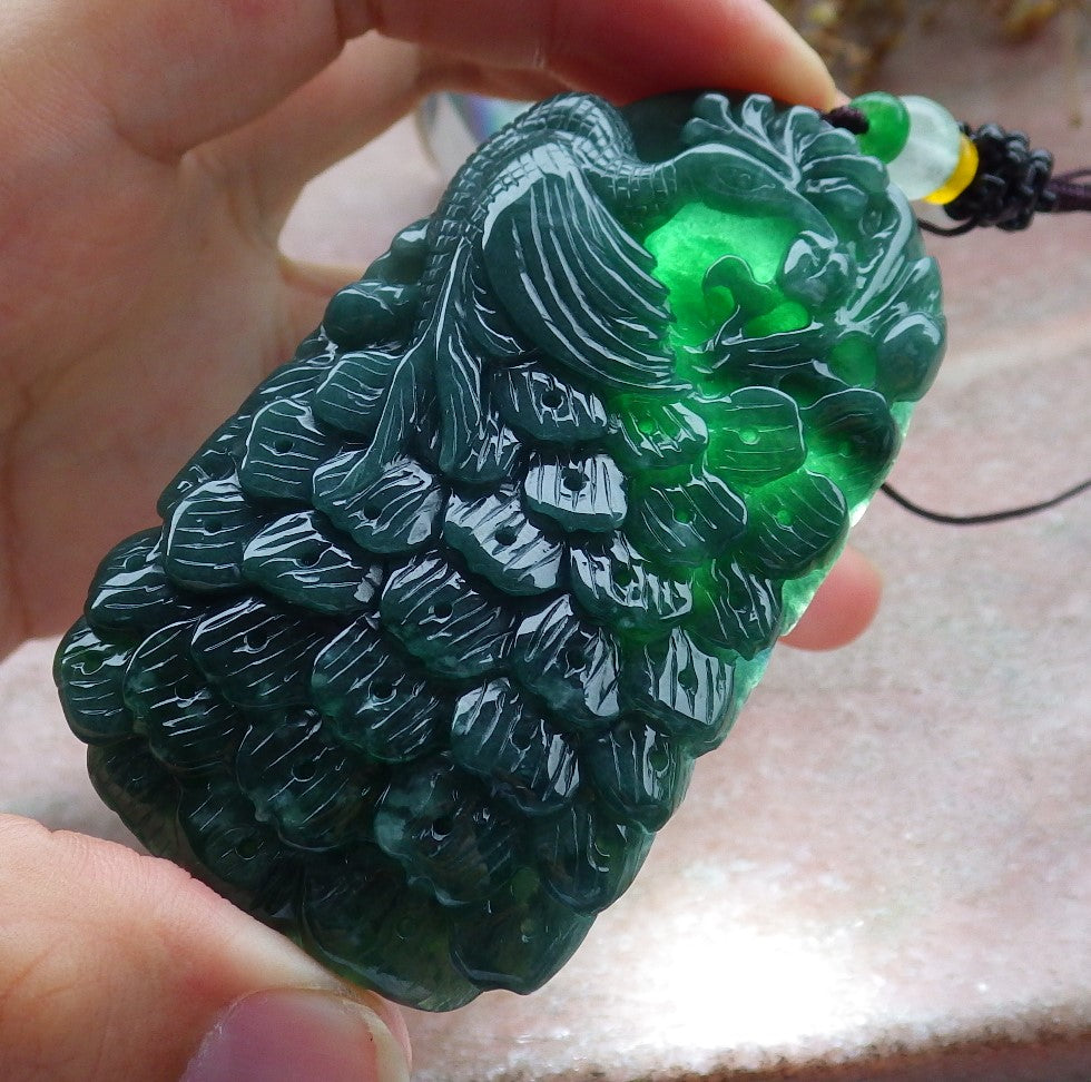 Certified Icy Green Burma 100% Natural A Jade jadeite Pendant Peacock Phoenix Necklace 孔雀 凤凰 630853 TN