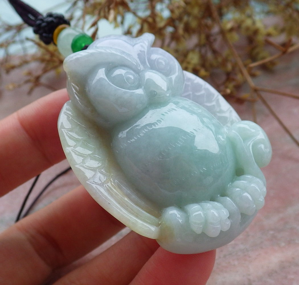 Atestita Verda Pala Lavenda Birmo 100% Natura A Jadejadeito Pendanta Strigo Ruyi Monera Koliero 猫头鹰 630886 TN