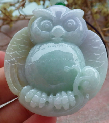 Atestita Verda Pala Lavenda Birmo 100% Natura A Jadejadeito Pendanta Strigo Ruyi Monera Koliero 猫头鹰 630886 TN