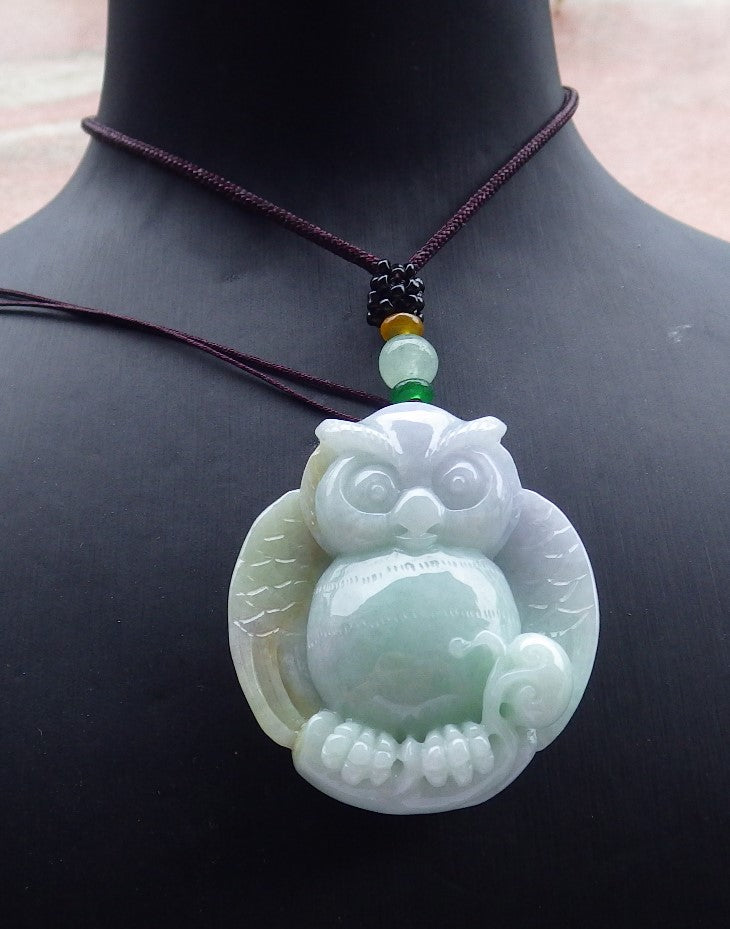 Atestita Verda Pala Lavenda Birmo 100% Natura A Jadejadeito Pendanta Strigo Ruyi Monera Koliero 猫头鹰 630886 TN