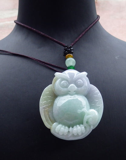 Atestita Verda Pala Lavenda Birmo 100% Natura A Jadejadeito Pendanta Strigo Ruyi Monera Koliero 猫头鹰 630886 TN