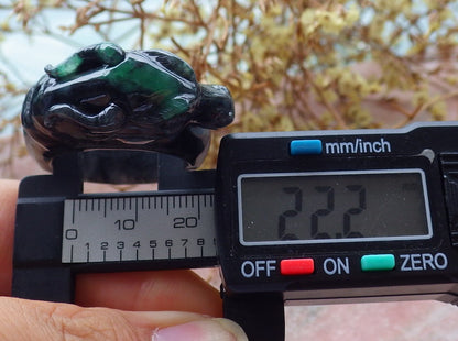 Certified Black Green Burma 100% Natural A JADE Jadeite Cow Ox RING USA. 12.5 戒指 630907 TN