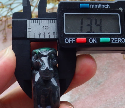 Certified Black Green Burma 100% Natural A JADE Jadeite Cow Ox RING USA. 12.5 戒指 630907 TN