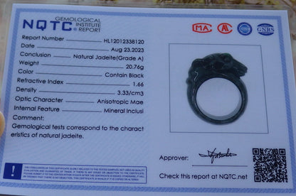 Certified Black Green Burma 100% Natural A JADE Jadeite Cow Ox RING USA. 12.5 戒指 630907 TN
