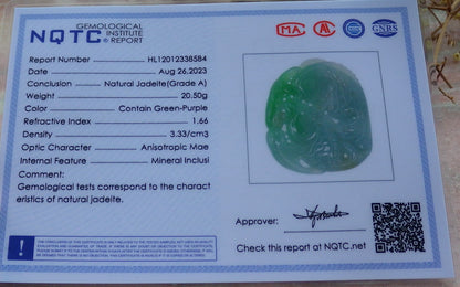 Certified Green Burma 100% Natural A Jade jadeite Pendant Fish Lotus Money Coin Necklace 年年有余 630917 TN