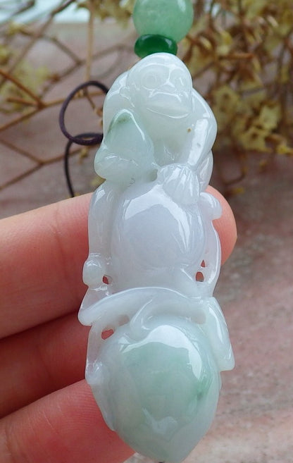 Certified Green Pale Lavender Burma 100% Natural A Jade jadeite Pendant Monkey Peach Ruyi Necklace 猴子 630924 TN