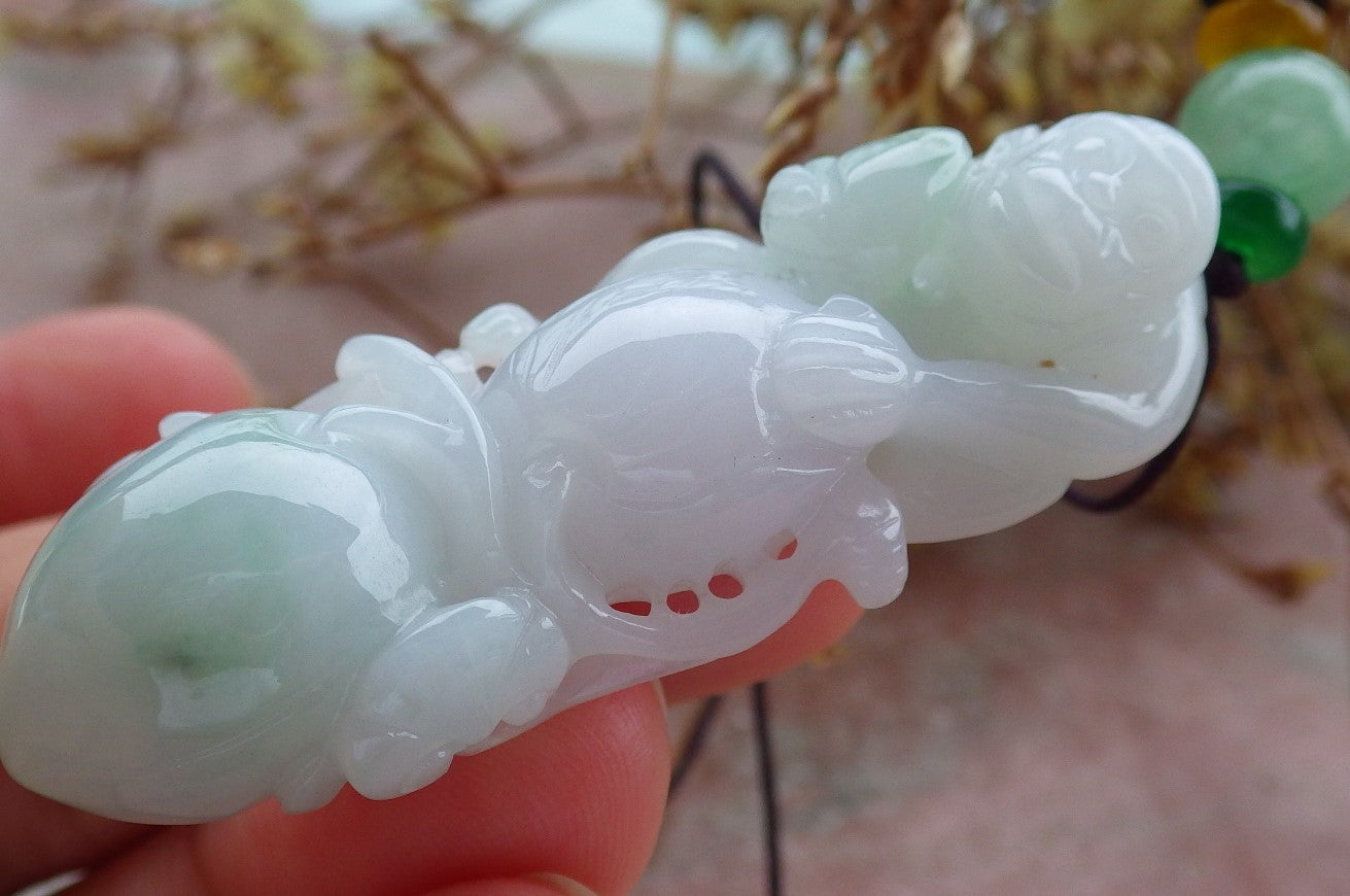 Certified Green Pale Lavender Burma 100% Natural A Jade jadeite Pendant Monkey Peach Ruyi Necklace 猴子 630924 TN
