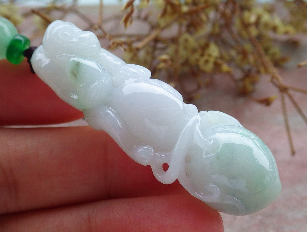 Certified Green Pale Lavender Burma 100% Natural A Jade jadeite Pendant Monkey Peach Ruyi Necklace 猴子 630924 TN