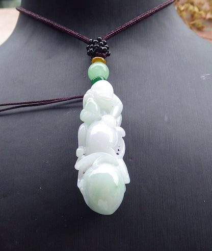 Certified Green Pale Lavender Burma 100% Natural A Jade jadeite Pendant Monkey Peach Ruyi Necklace 猴子 630924 TN