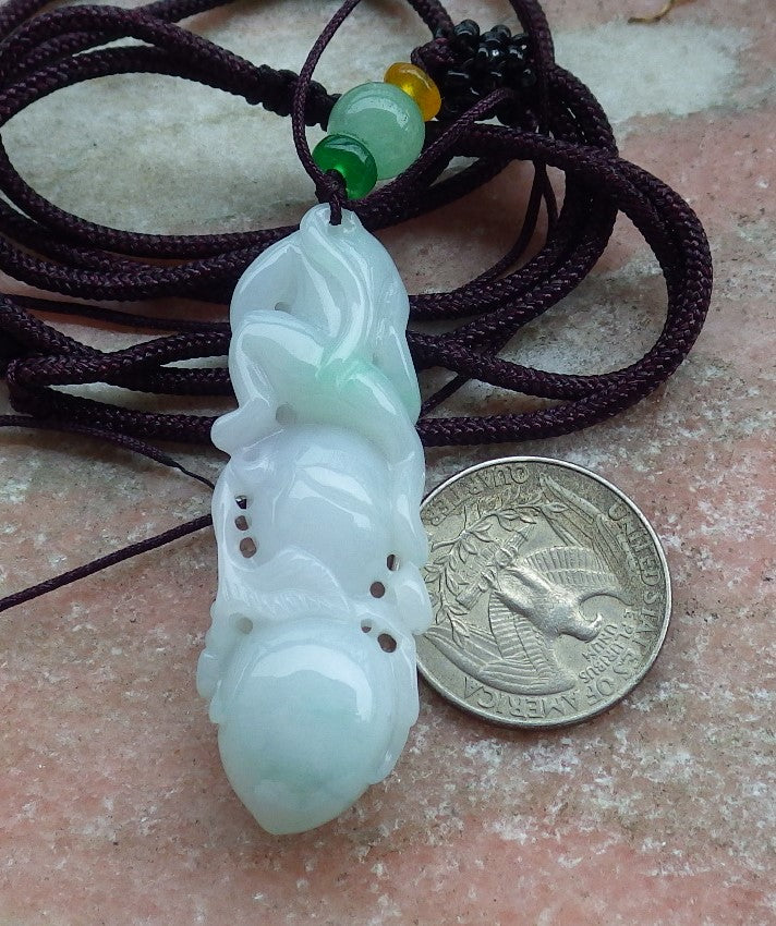 Certified Green Pale Lavender Burma 100% Natural A Jade jadeite Pendant Monkey Peach Ruyi Necklace 猴子 630924 TN