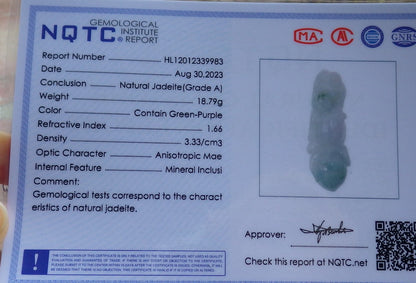 Certified Green Pale Lavender Burma 100% Natural A Jade jadeite Pendant Monkey Peach Ruyi Necklace 猴子 630924 TN