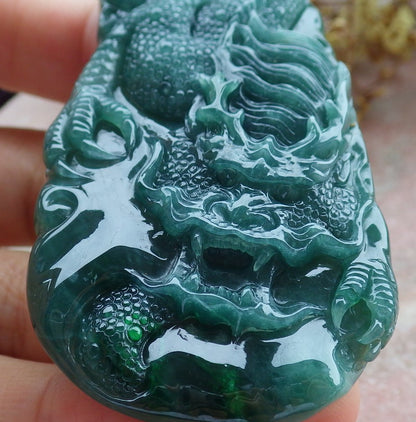 Certified Icy Green Burma 100% Natural A Jade jadeite Pendant Dragon Necklace 生意兴隆 630939 TN