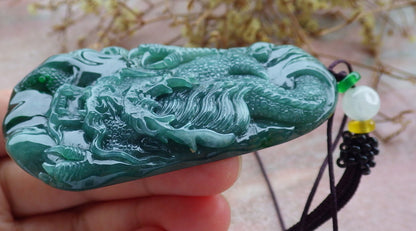 Certified Icy Green Burma 100% Natural A Jade jadeite Pendant Dragon Necklace 生意兴隆 630939 TN
