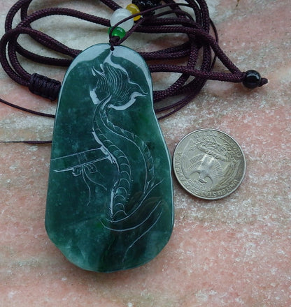 Certified Icy Green Burma 100% Natural A Jade jadeite Pendant Dragon Necklace 生意兴隆 630939 TN