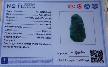 Certified Icy Green Burma 100% Natural A Jade jadeite Pendant Dragon Necklace 生意兴隆 630939 TN