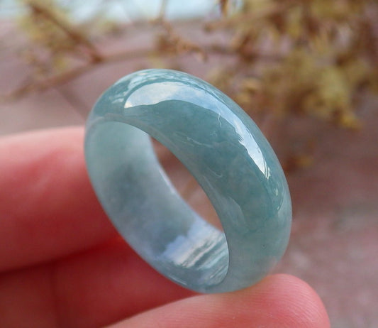 Certified Icy Green Burma 100% Natural A JADE Jadeite Circle RING USA.8.75 戒指 630967 TN