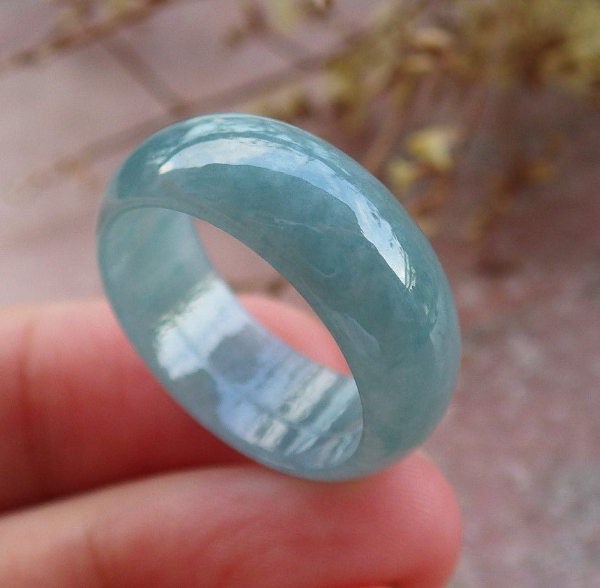 Certified Icy Green Burma 100% Natural A JADE Jadeite Circle RING USA.8.75 戒指 630967 TN