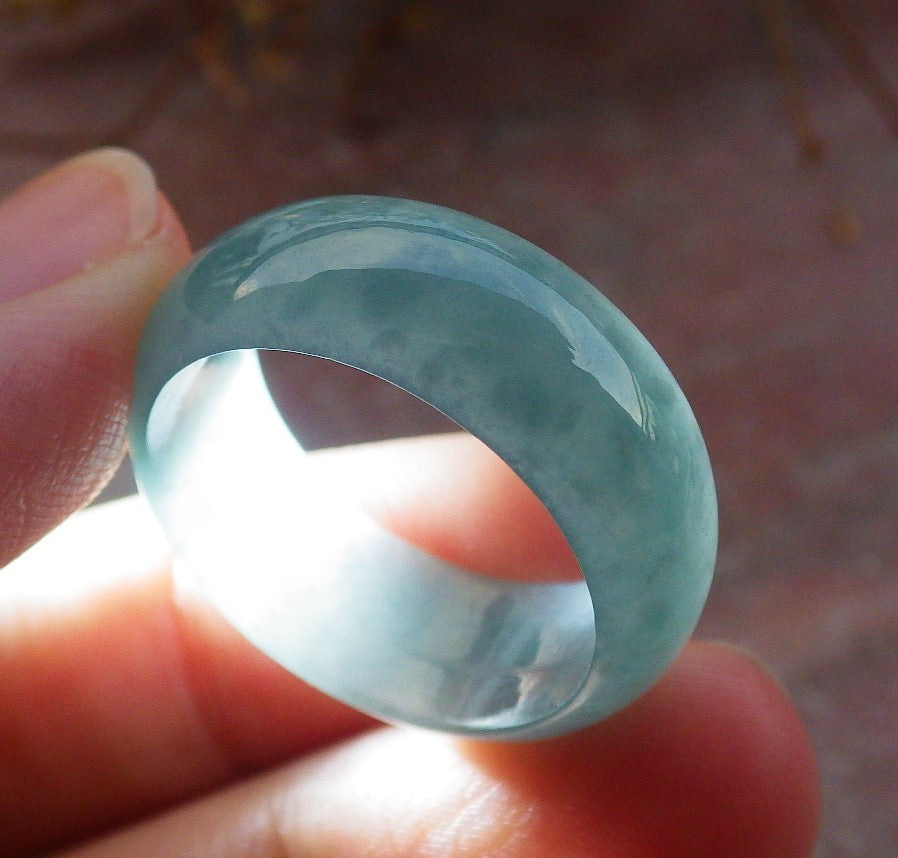 Certified Icy Green Burma 100% Natural A JADE Jadeite Circle RING USA.8.75 戒指 630967 TN