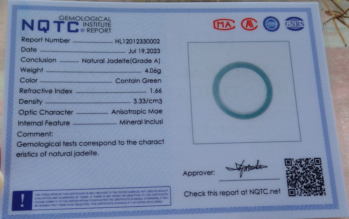 Certified Icy Green Burma 100% Natural A JADE Jadeite Circle RING USA.8.75 戒指 630967 TN