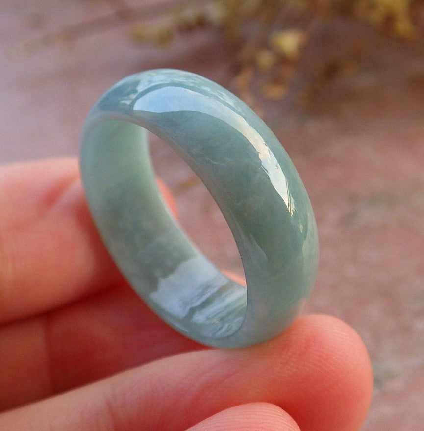 Certified Green Burma 100% Natural A JADE Jadeite Circle RING USA. 11.75 戒指 631008 TN