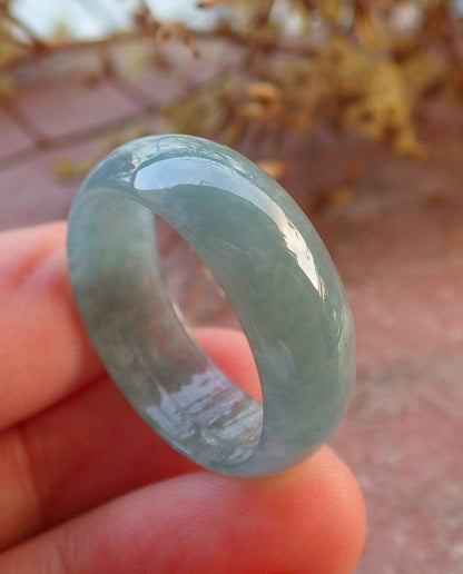 Certified Icy Green Burma 100% Natural A JADE Jadeite Circle RING USA.11.75 戒指 631016 TN