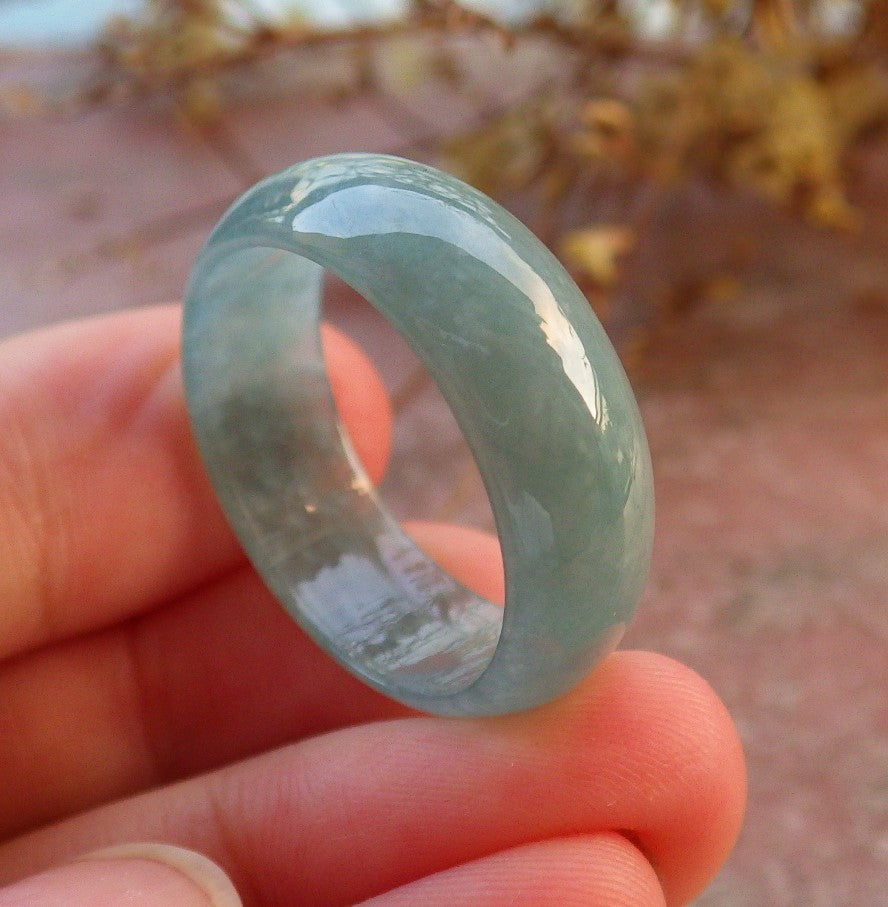Certified Icy Green Burma 100% Natural A JADE Jadeite Circle RING USA.11.75 戒指 631016 TN