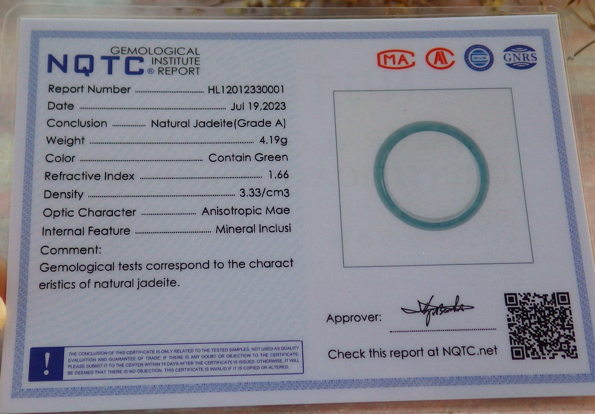 Certified Icy Green Burma 100% Natural A JADE Jadeite Circle RING USA.11.75 戒指 631016 TN