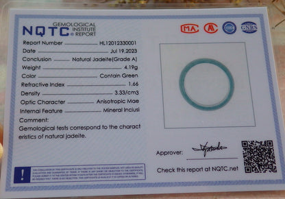 Certified Icy Green Burma 100% Natural A JADE Jadeite Circle RING USA.11.75 戒指 631016 TN