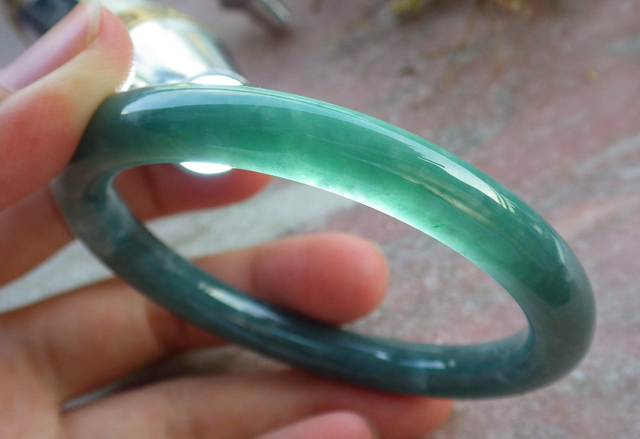 Certified Icy Green Burma 100% Natural A JADE Jadeite Circle Bangle Bracelet 55 mm 手镯 631031 TN