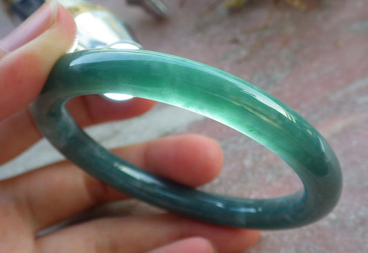 Certified Icy Green Burma 100% Natural A JADE Jadeite Circle Bangle Bracelet 55 mm 手镯 631031 TN