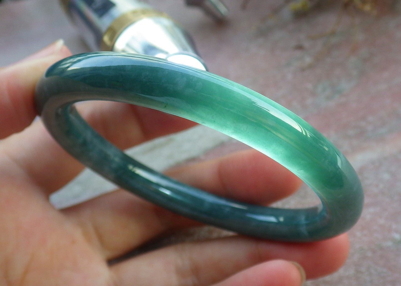 Certified Icy Green Burma 100% Natural A JADE Jadeite Circle Bangle Bracelet 55 mm 手镯 631031 TN