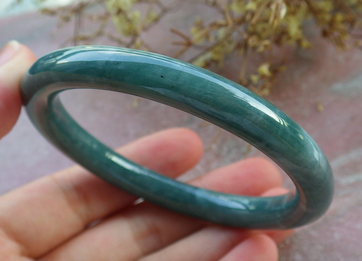 Certified Icy Green Burma 100% Natural A JADE Jadeite Circle Bangle Bracelet 55 mm 手镯 631031 TN