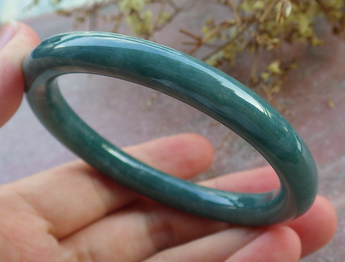 Certified Icy Green Burma 100% Natural A JADE Jadeite Circle Bangle Bracelet 55 mm 手镯 631031 TN