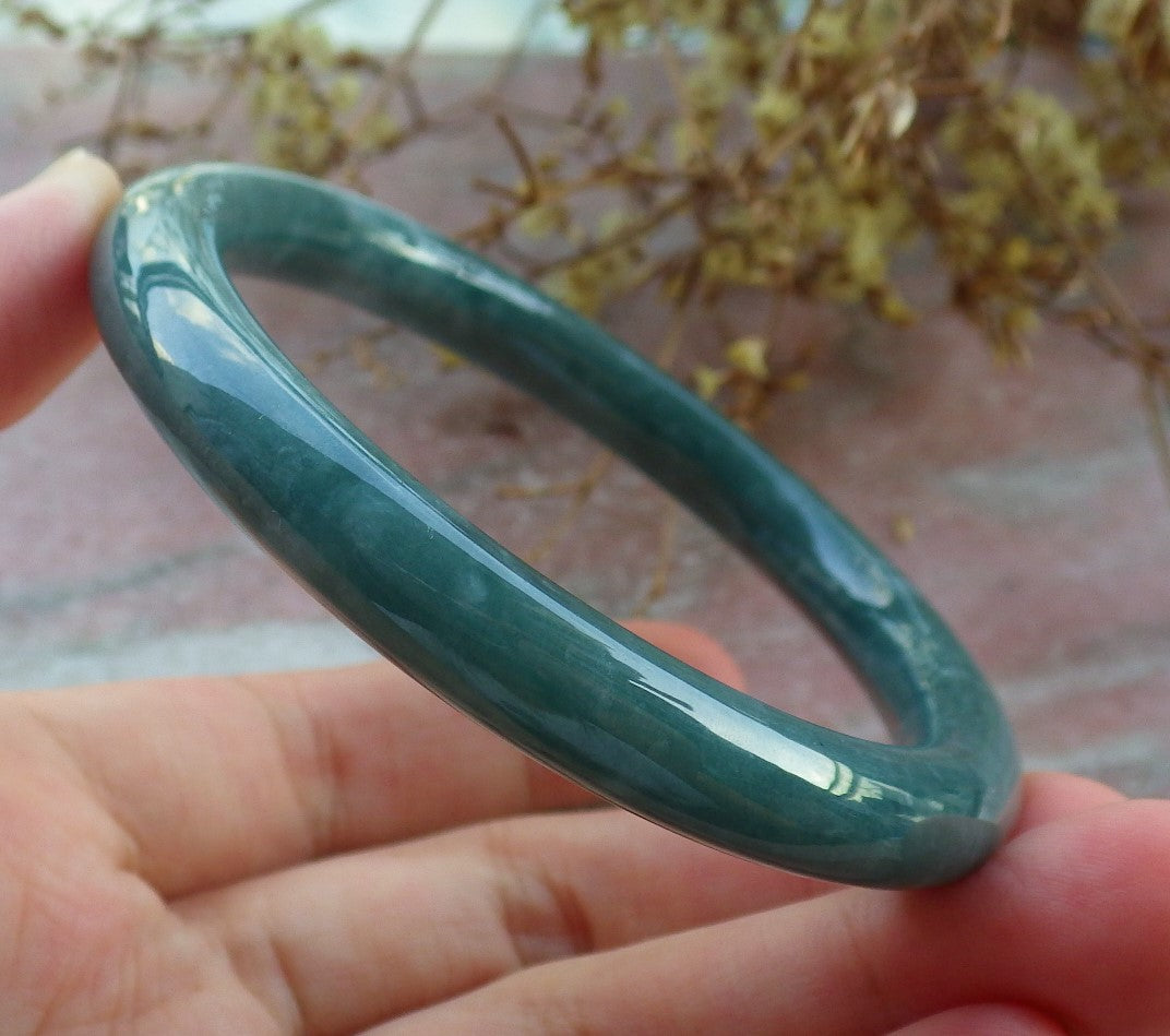 Certified Icy Green Burma 100% Natural A JADE Jadeite Circle Bangle Bracelet 55 mm 手镯 631031 TN