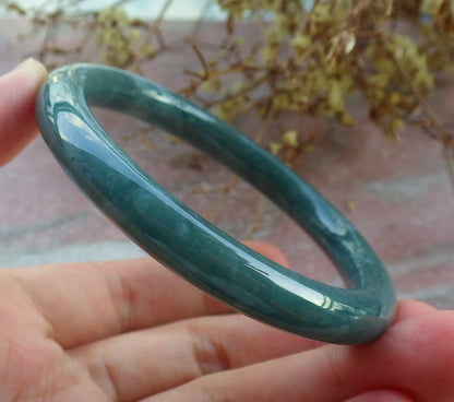 Certified Icy Green Burma 100% Natural A JADE Jadeite Circle Bangle Bracelet 55 mm 手镯 631031 TN