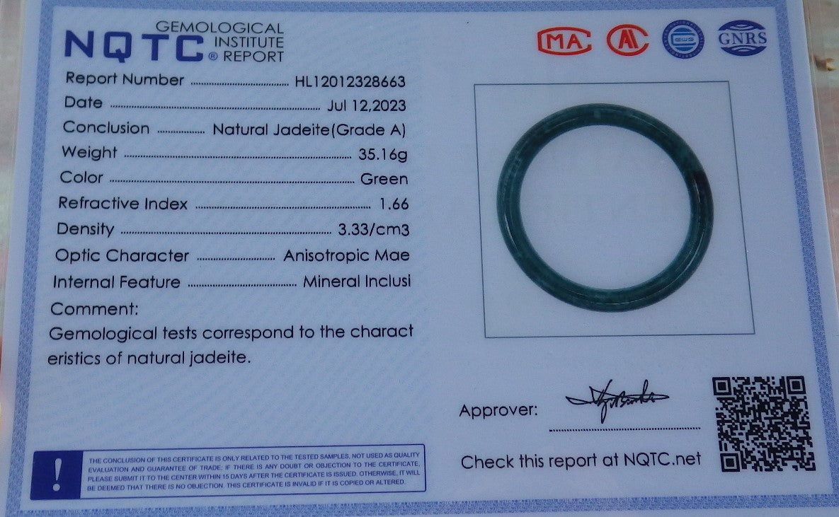 Certified Icy Green Burma 100% Natural A JADE Jadeite Circle Bangle Bracelet 57 mm 手镯 631041 TN