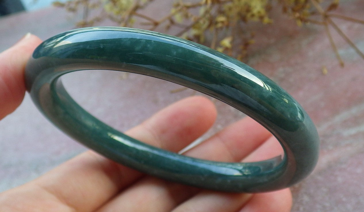 Certified Icy Green Burma 100% Natural A JADE Jadeite Circle Bangle Bracelet 59 mm 手镯 631050 TN