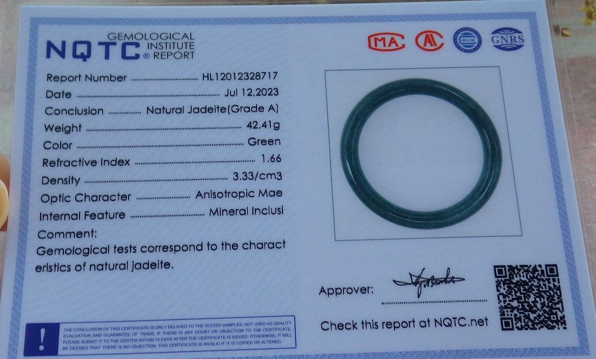 Certified Icy Green Burma 100% Natural A JADE Jadeite Circle Bangle Bracelet 59 mm 手镯 631050 TN