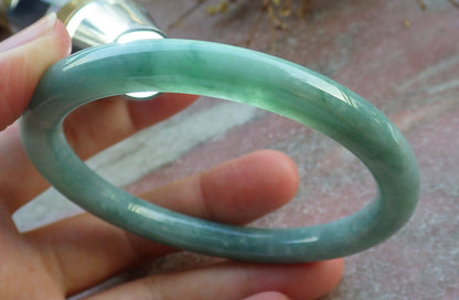 Certified Green Burma 100% Natural A JADE Jadeite Circle Bangle Bracelet 60 mm 手镯 631059 TN